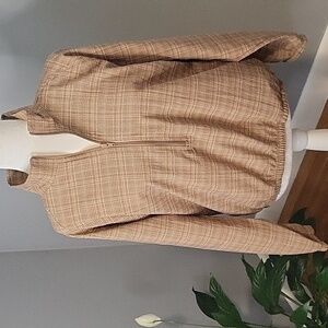 Bette & Court Tan Plaid Pullover 1/2 Zip Elastic Waist Golf Jacket Size S